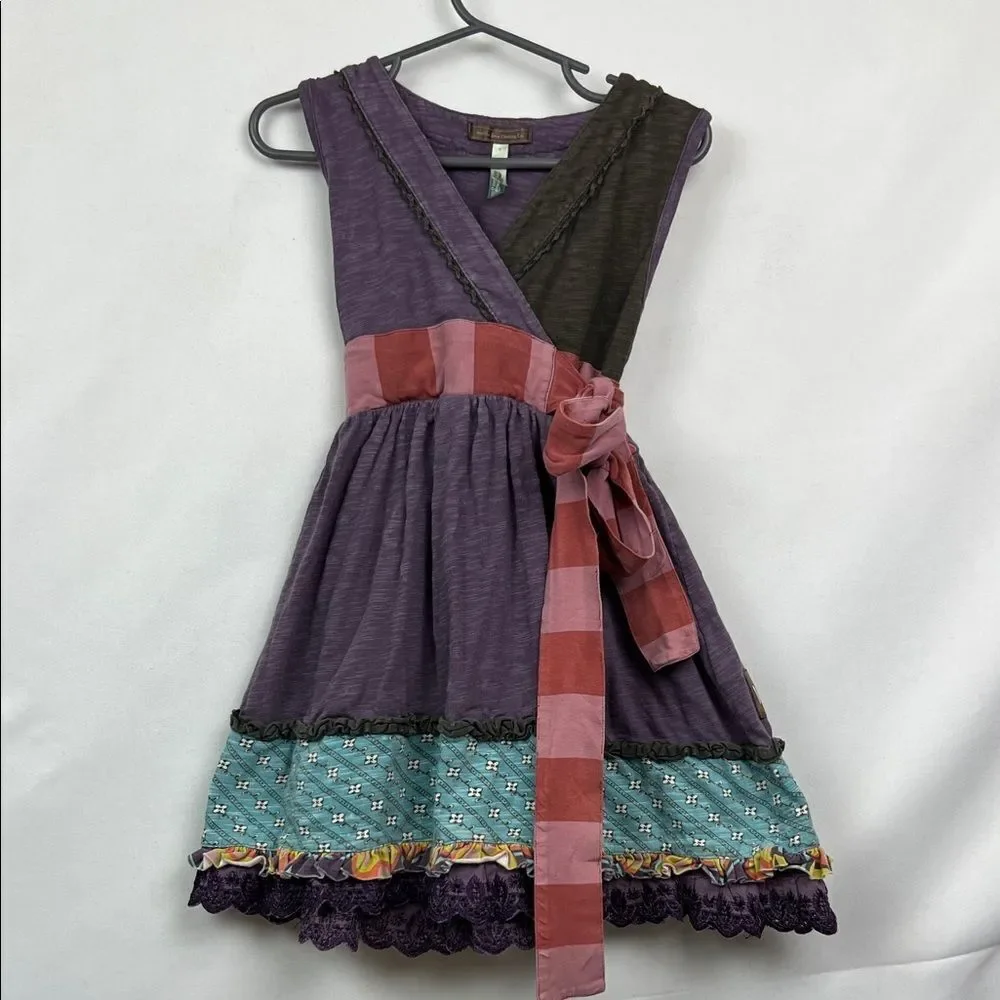 Matilda Jane purple and brown knit wrap top ruffle layer hem dress size 4